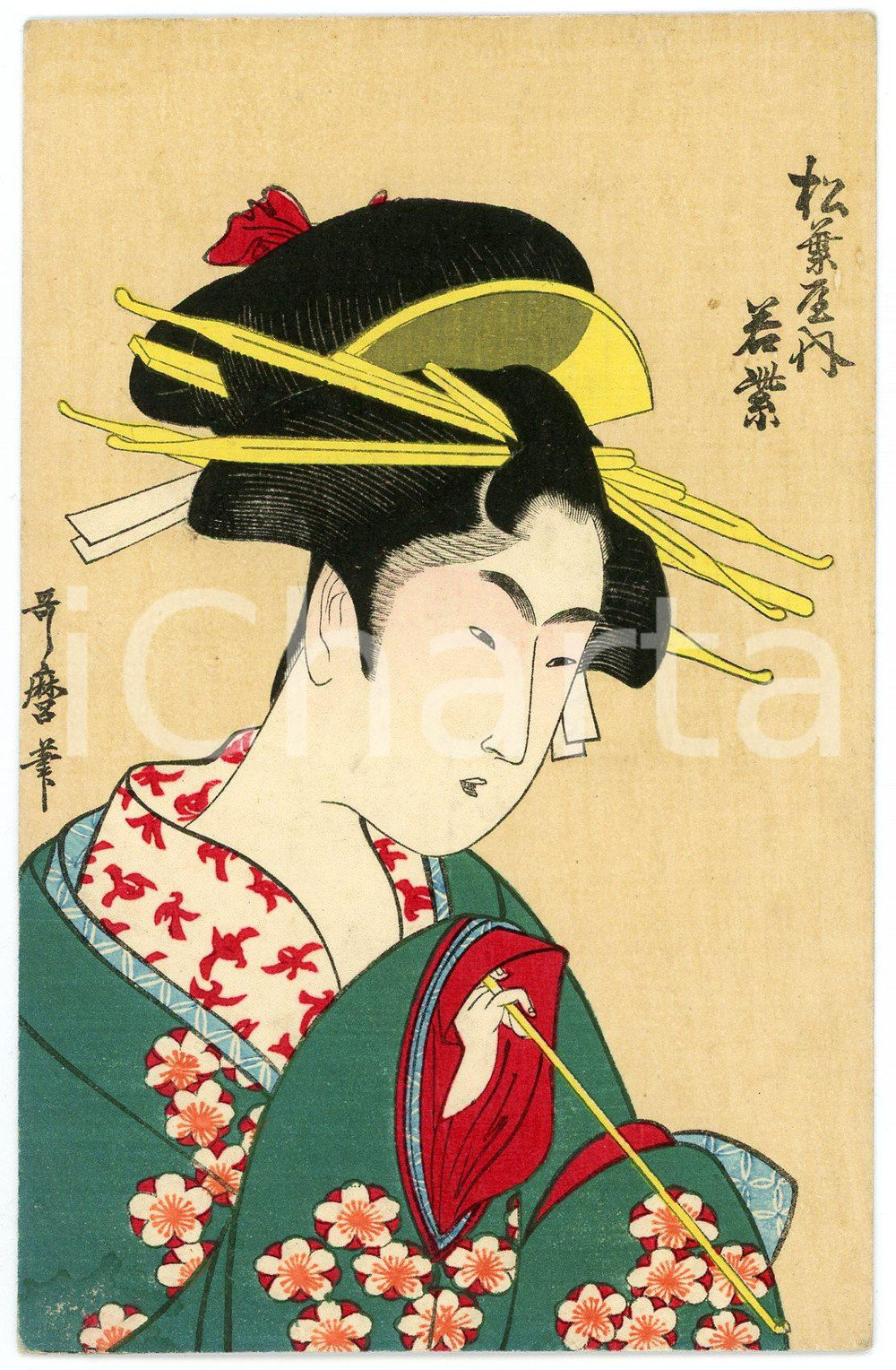 1910 ca JAPAN CUSTOMS Portrait of a geisha - Ukiyo-e illustrated postcard  Cartolina postale d'epoca, non viaggiata.CONDIZIONI: GFORMATO: FP    originale e autentica 1