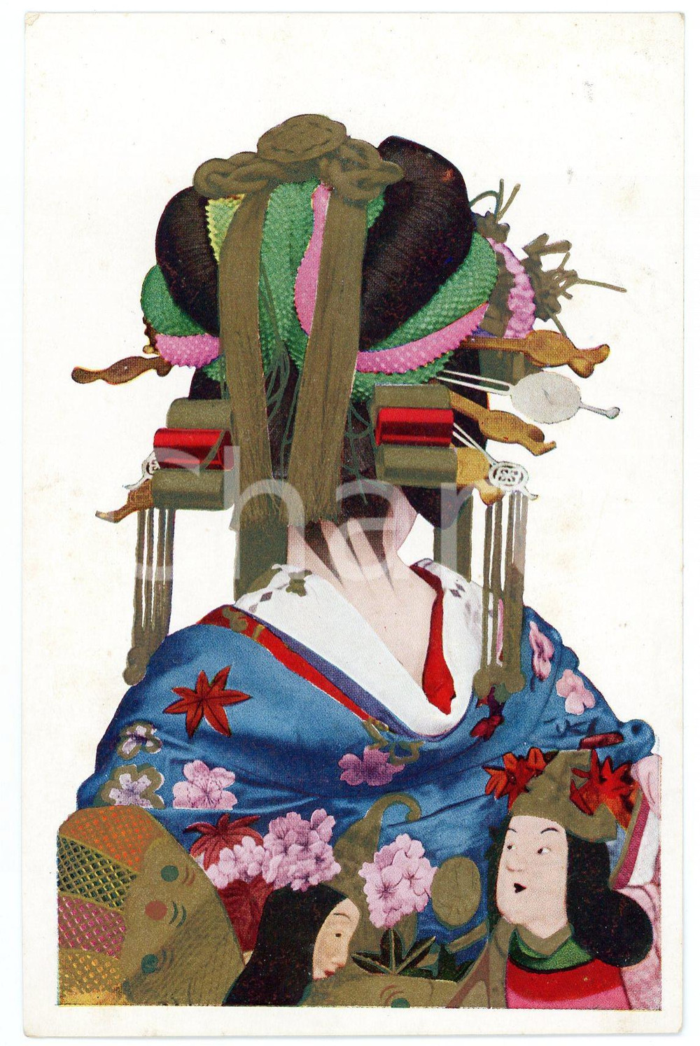 1920 ca JAPAN CUSTOMS Hairstyle of a geisha - Illustrated golden postcard RARE  Cartolina postale d'epoca, non viaggiata.CONDIZIONI: GFORMATO: FP    originale e autentica 1