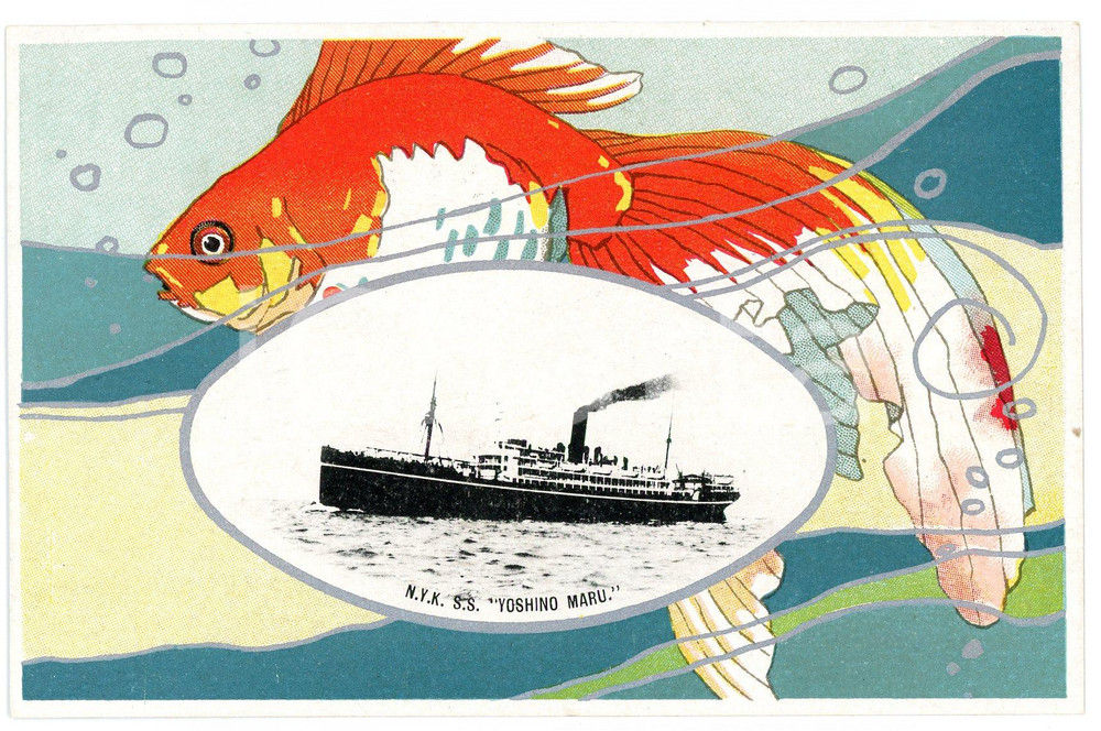 1920 ca JAPAN NYK Nippon Yusen Kaisha - S.S. YOSHINO MARU *Postcard ship fish  Cartolina postale d'epoca, illustrata.Non viaggiata.CONDIZIONI: GFORMATO: FP    originale e autentica 1