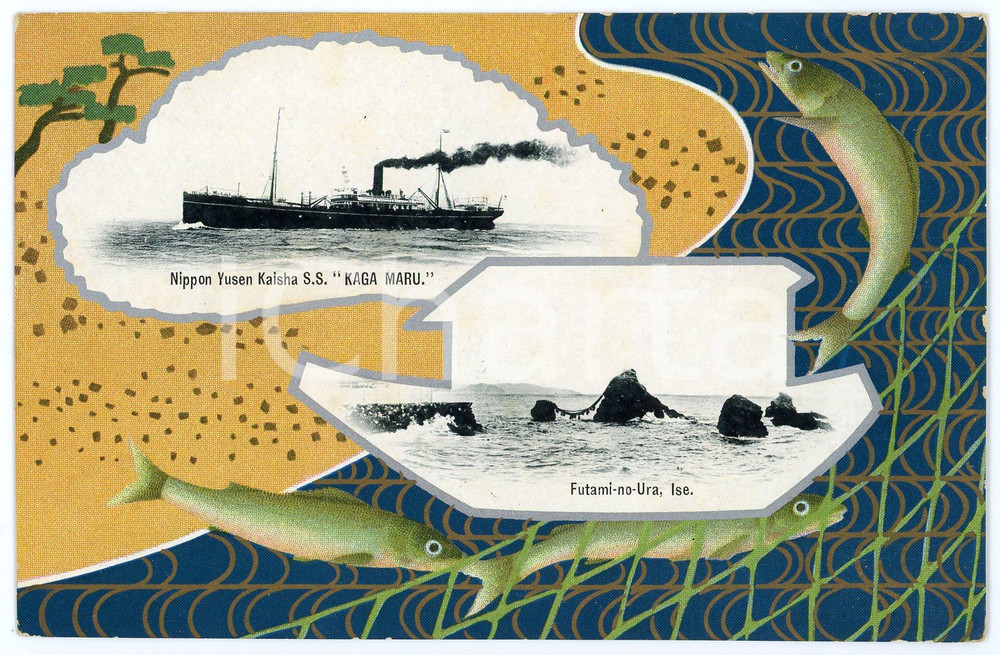 1920 ca JAPAN Nippon Yusen Kaisha - S.S. KAGA MARU - Futami-no-Ura ISE *Postcard  Cartolina postale d'epoca, illustrata.Non viaggiata.CONDIZIONI: GFORMATO: FP    originale e autentica 1