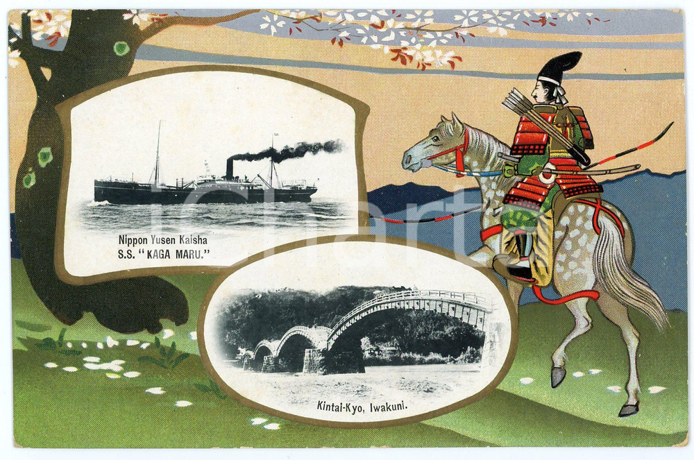 1920 ca JAPAN Nippon Yusen Kaisha - S.S. KAGA MARU - Kintai-Kyo IWAKUNI Postcard  Cartolina postale d'epoca, illustrata.Non viaggiata.CONDIZIONI: GFORMATO: FP    originale e autentica 1