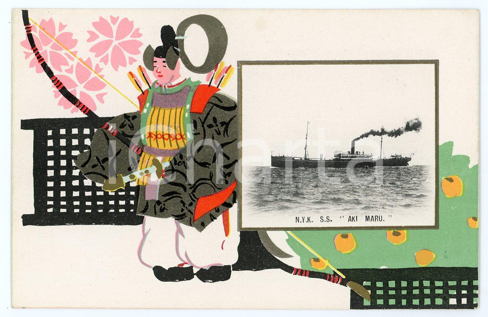 1920 ca JAPAN NYK Nippon Yusen Kaisha - S.S. AKI MARU *Postcard ship  Cartolina postale d'epoca, illustrata.Non viaggiata.CONDIZIONI: GFORMATO: FP    originale e autentica 1