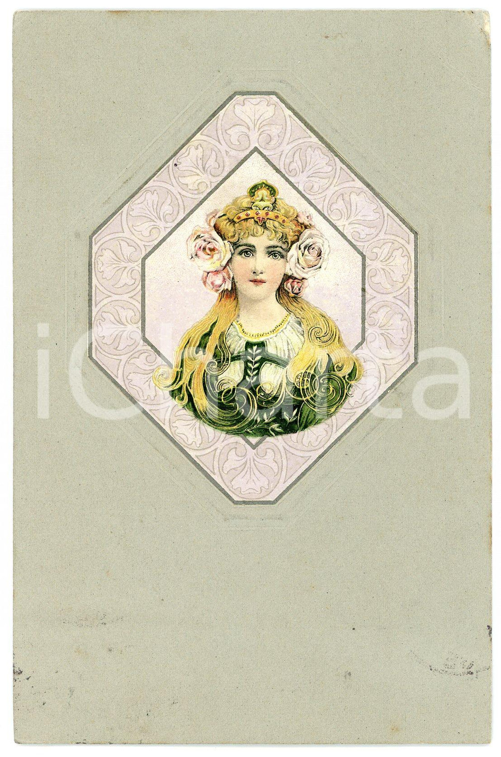 1902 ART NOUVEAU Blonde woman - Silver - Illustrated embossed postcard (2)  Cartolina postale d'epoca, illustrata, a rilievo, viaggiata.CONDIZIONI: G (minima sbrecciatura angolare)FORMATO: FP    originale e autentica 1