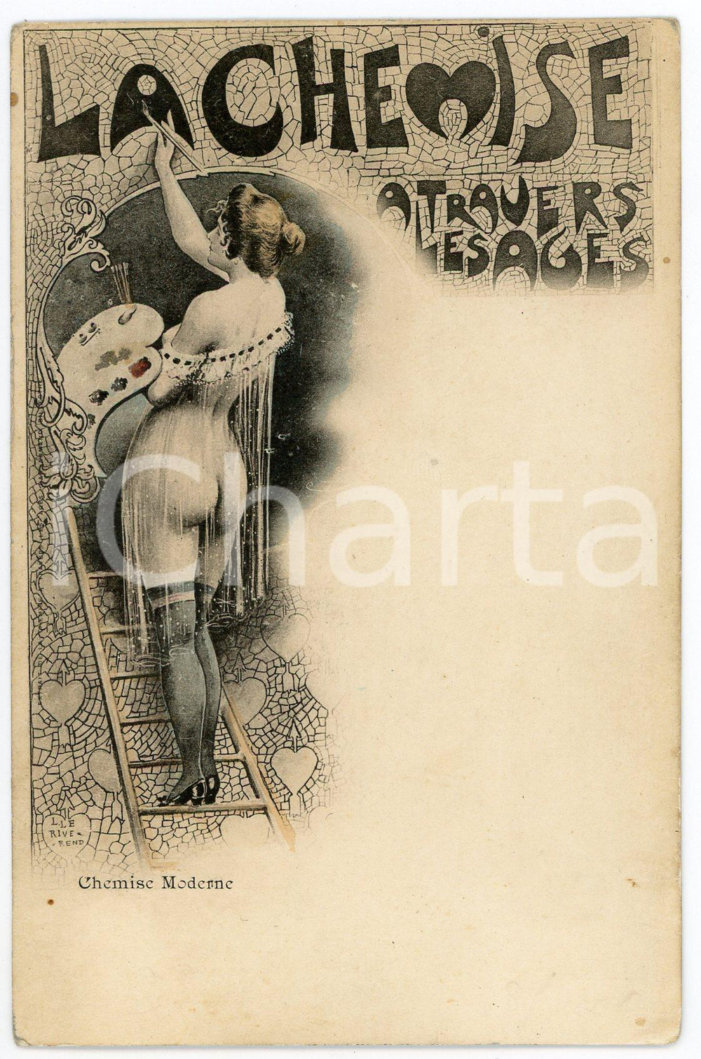 1900 ca EROTISME NU "La chemise à travers les ages" - Moderne - Carte postale  Cartolina postale d'epoca, appartenente alla serie "La chemise &agrave; travers les ages" di Armand Silvestre.Non viaggiata.CONDIZIONI: GFORMATO: FP    originale e autentica 1
