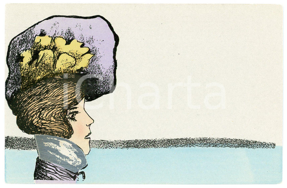 1910 ca ART NOUVEAU Lady with purple hat - Vintage postcard  Cartolina postale d'epoca, non viaggiata.CONDIZIONI: G FORMATO: FP    originale e autentica 1