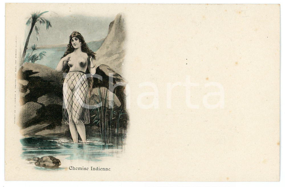 1900 ca EROTISME NU "La chemise à travers les ages" - Indienne *Carte postale  Cartolina postale d'epoca, appartenente alla serie "La chemise &agrave; travers les ages" di Armand Silvestre.Non viaggiata.CONDIZIONI: GFORMATO: FP    originale e autentica 1