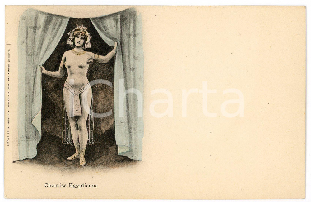 1900 ca EROTISME NU "La chemise à travers les ages" - Egyptienne *Carte postale  Cartolina postale d'epoca, appartenente alla serie "La chemise &agrave; travers les ages" di Armand Silvestre.Non viaggiata.CONDIZIONI: GFORMATO: FP    originale e autentica 1