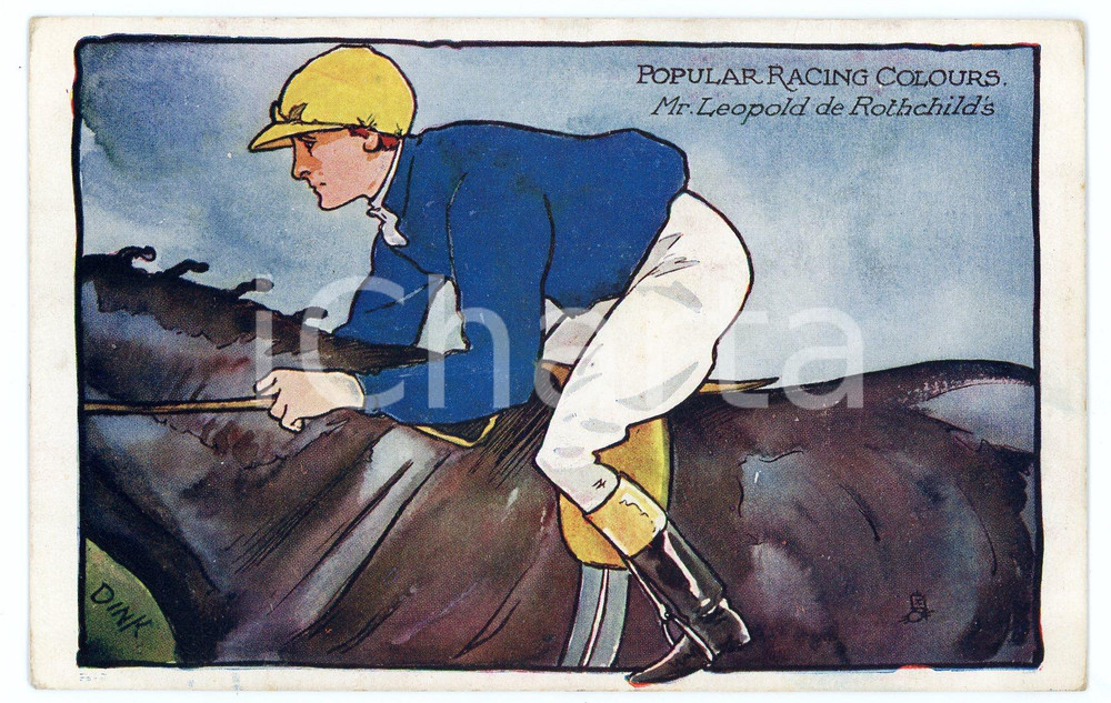 1909 POPULAR RACING COLOURS Leopold DE ROTHSCHILD Jockey ILLUSTRATED Postcard FP  Cartolina postale d'epoca, viaggiata.EDITORE: Raphael Tuck &amp; Sons "Oilette" - Postcard 6490CONDIZIONI: fairFORMATO: FP    originale e autentica 1