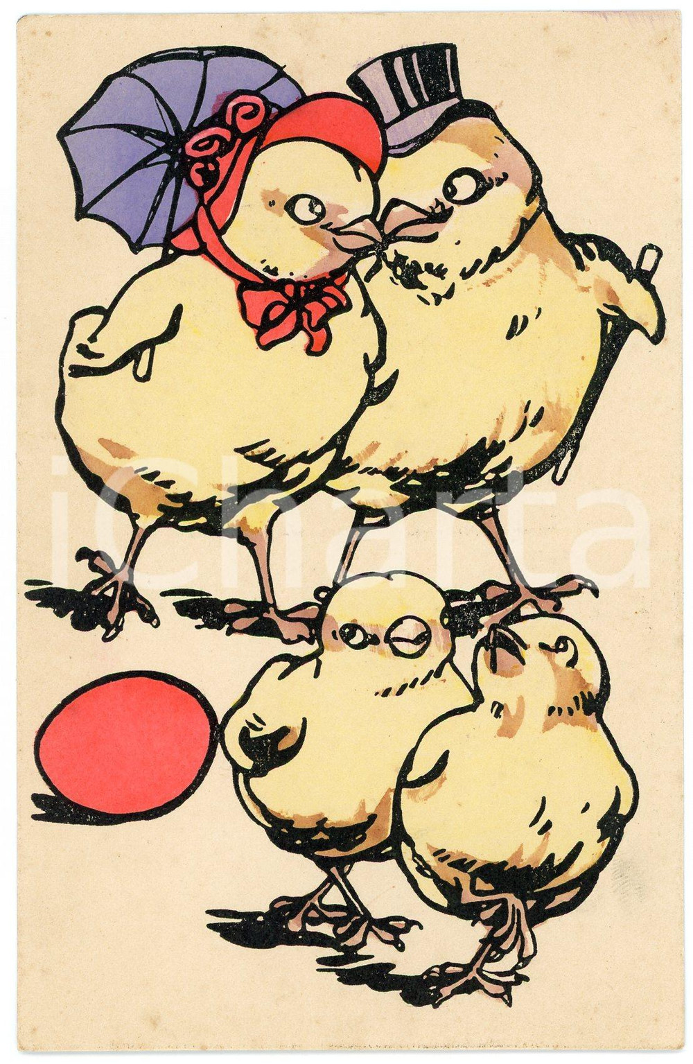 1900ca HUMOUR Family of chicks - Anthropomorphic - Illustrated Postcard FP NV  Cartolina postale d'epoca, non viaggiata.CONDIZIONI: FAIRFORMATO: FP    originale e autentica 1