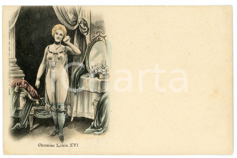 1900 ca EROTISME NU "La chemise à travers les ages" - Louis XIV *Carte postale  Cartolina postale d'epoca, appartenente alla serie "La chemise &agrave; travers les ages" di Armand Silvestre.Non viaggiata.CONDIZIONI: GFORMATO: FP    originale e autentica 1