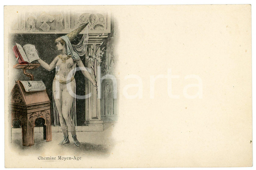 1900 ca EROTISME NU "La chemise Ã  travers les ages" - Moyen-Age *Carte postale  Cartolina postale d'epoca, appartenente alla serie "La chemise &agrave; travers les ages" di Armand Silvestre.Non viaggiata.CONDIZIONI: GFORMATO: FP     originale e autentica 1