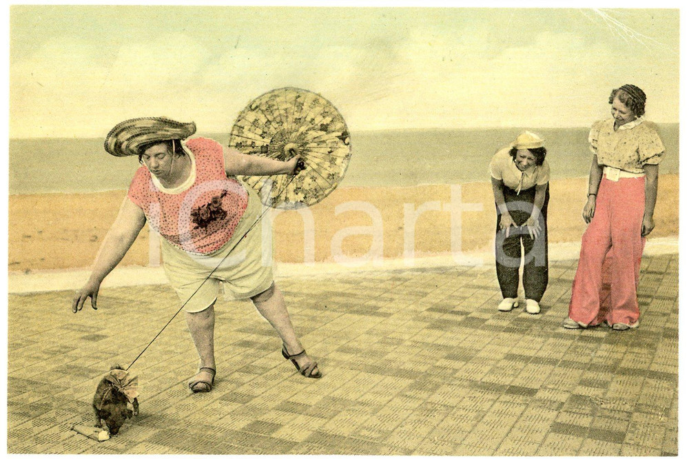 1950ca FRANCE - HUMOUR Fat woman with little dog - Postcard FP NV (1)  Cartolina postale d'epoca, non viaggiata.CONDIZIONI: FAIRFORMATO: FP    originale e autentica 1
