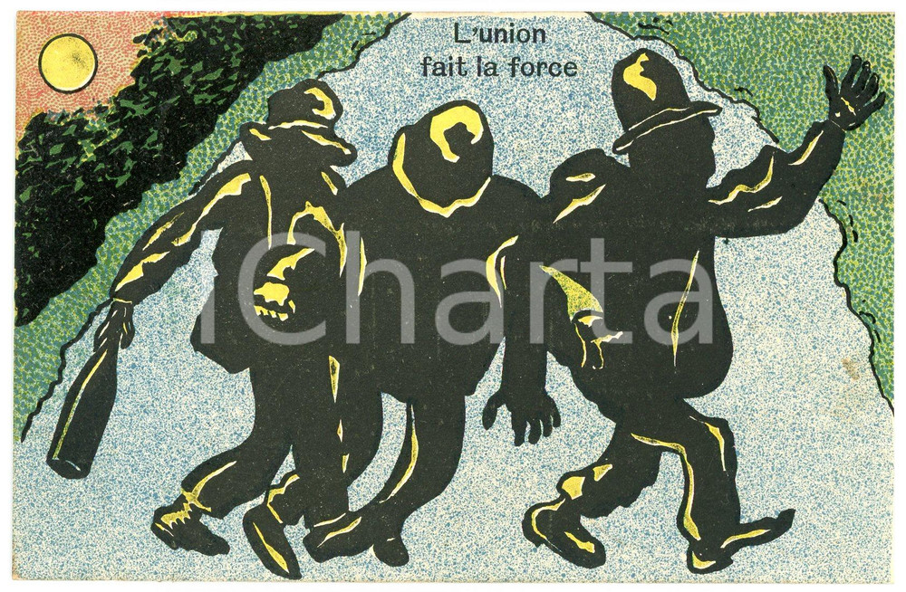 1910 HUMOUR Ivrognes - L'union fait la force - Carte postale ILLUSTRÉE FP VG  Cartolina postale d'epoca, viaggiata.CONDIZIONI: FAIR (lievi smussature agli angoli)FORMATO: FP    originale e autentica 1