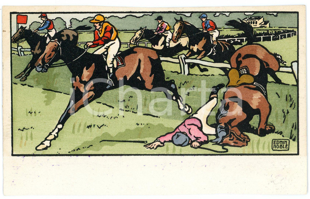1912 HUMOUR Artist Edwin NOBLE Jockey on the ground during the race - Postcard  Cartolina postale d'epoca, viaggiata.CONDIZIONI: GOODFORMATO: FP    originale e autentica 1