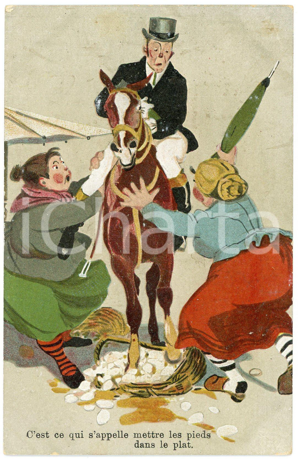 1910 ca HUMOUR C'est ce qui s'appelle mettre les pieds dans le plat - Postcard  Cartolina postale d'epoca, non viaggiata.CONDIZIONI: FAIR (smussature agli angoli)FORMATO: FP    originale e autentica 1