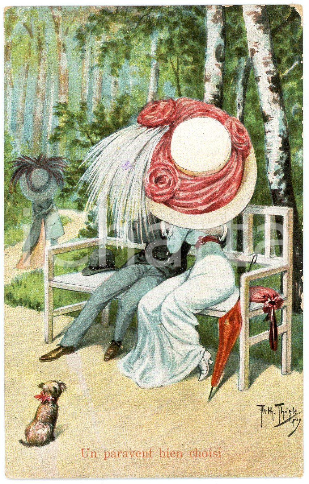 1909 Artist Arthur THIELE Woman with giant hat - Paravent bien choisi - Postcard  Cartolina postale d'epoca, viaggiata ma con affrancatura rimossa.CONDIZIONI: FAIR (smussature e sbrecciature agli angoli)FORMATO: FP    originale e autentica 1