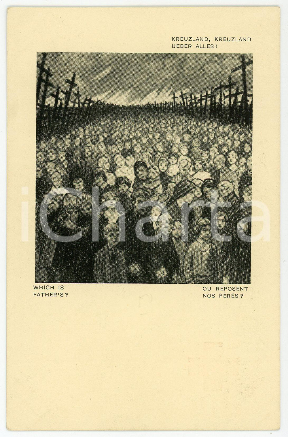 1915 ca WW1 Artist Louis RAEMAEKERS Kreuzland uber alles - Postcard FP NV  Cartolina postale d'epoca, non viaggiata.Stampata per sostenere la Croce Rossa Francese.CONDIZIONI: GOODFORMATO: FP    originale e autentica 1