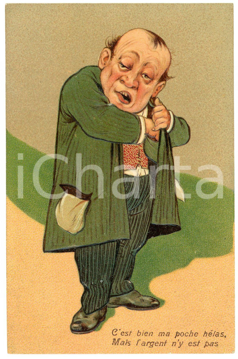 1910 ca HUMOUR C'est bien ma poche hélas, mais l'argent n'y est pas - Postcard  Cartolina postale d'epoca, non viaggiata, in rilievo.CONDIZIONI: GOODFORMATO: FP    originale e autentica 1