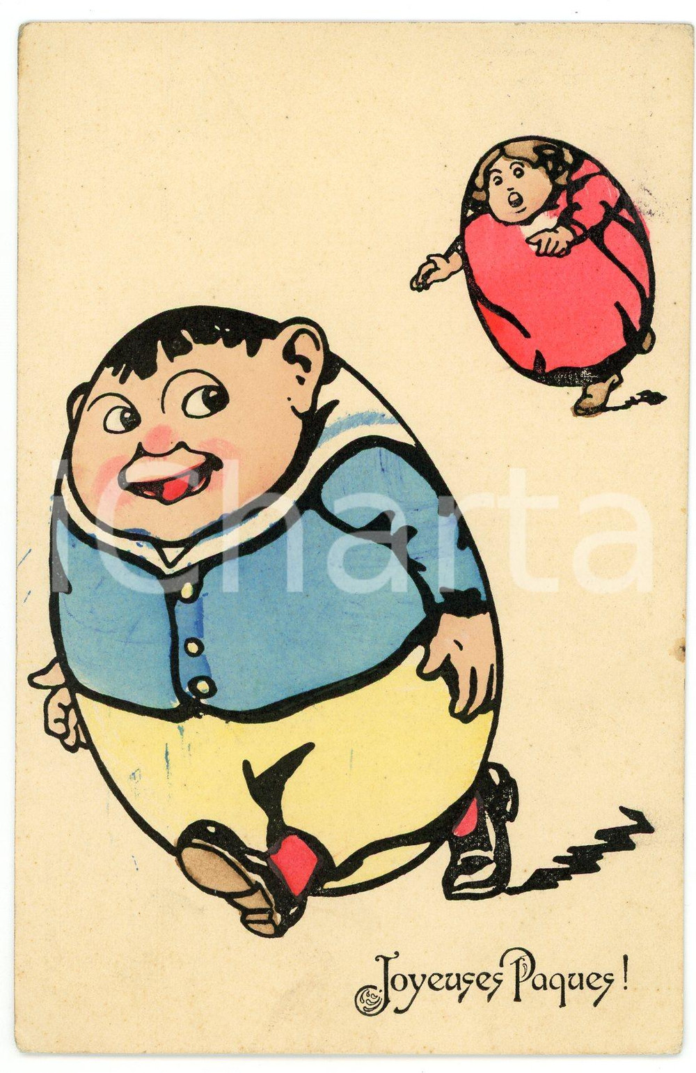 1911 JOYEUSES PAQUES - EASTER GREETINGS Eggmen - Postcard FP VG  Cartolina postale d'epoca, viaggiata.CONDIZIONI: FAIR (smussature agli angoli)FORMATO: FP    originale e autentica 1