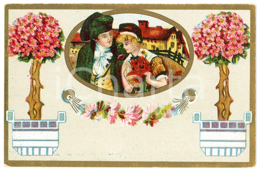 1910 ca Romantic couple - Flowers (2) Vintage postcard advertising Dr. VERHILLE  Cartolina postale d'epoca, non viaggiata.Stampa pubblicitaria al verso "Dr. Verhille - Antwerpen".CONDIZIONI: GFORMATO: FP    originale e autentica 1