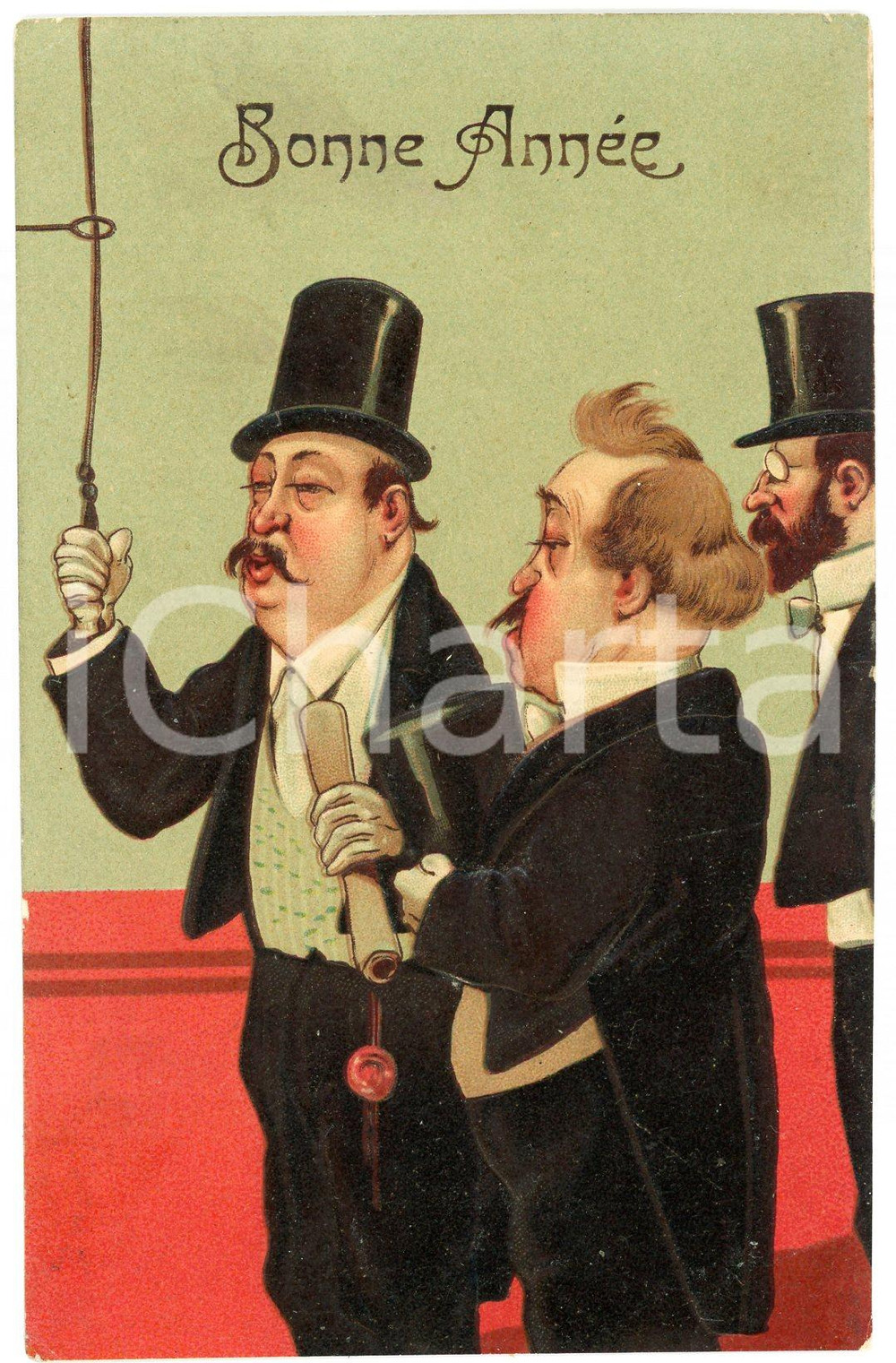 1914 BONNE ANNÉE - HAPPY NEW YEAR Three gentlemen - Carte postale FP VG  Cartolina postale d'epoca, viaggiata. FAIR/discreto Lievi smussature agli angoli Formato: FP originale e autentica 1