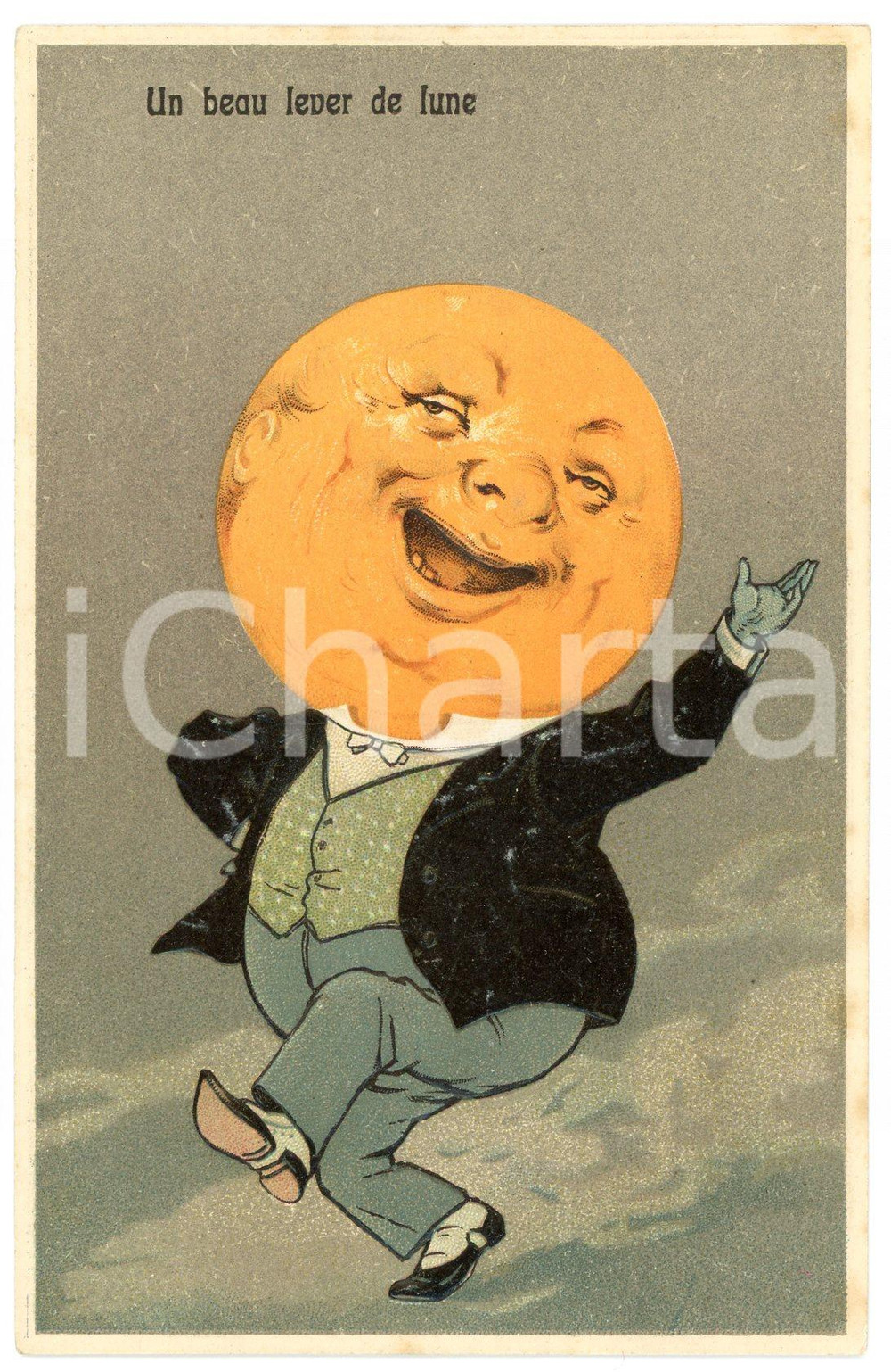 1910 ca MOON - LUNE - Un beau lever de lune - Embossed French postcard  Cartolina postale d'epoca, a rilievo, non viaggiata.CONDIZIONI: GFORMATO: FP    originale e autentica 1
