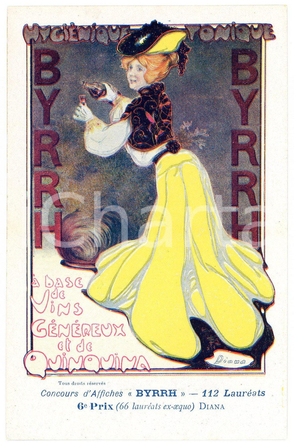 1910ca BYRRH Tonique hygienique Illustration by DIANA Carte Postale FP NV  Cartolina postale d'epoca, non viaggiata.CONDIZIONI: FAIR (bruniture al verso)FORMATO: FP    originale e autentica 1