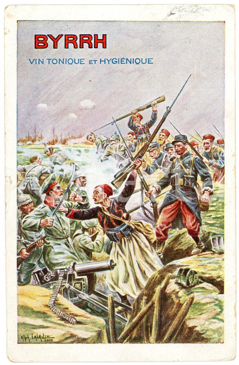 1918 BYRRH Tonique hygienique Illustration by Alphonse LALAUZE Carte Postale FP  Cartolina postale d'epoca, non viaggiata.CONDIZIONI: POOR (piccolo strappo al margine sinistro, lievi piegature e smussature agli angoli)FORMATO: FP    originale e autentica 1