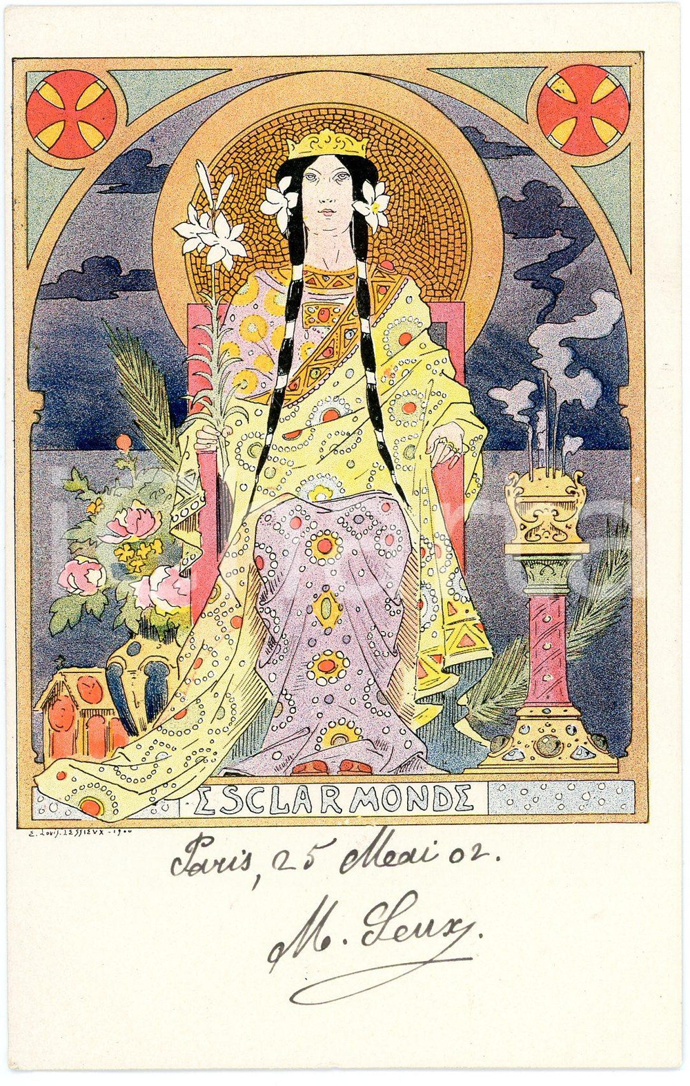 1902 ART NOUVEAU Artist Ernest Louis LESSIEUX - Esclarmonde - Carte postale  Cartolina postale d'epoca, scritta ma non viaggiata.CONDIZIONI: FAIR (abrasione al verso e due piccoli residui di cera)FORMATO: FP    originale e autentica 1