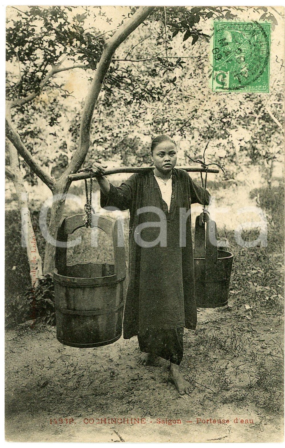 1909 SAIGON (VIETNAM) Porteuse d'eau - Carte postale COCHINCHINE  Cartolina postale d'epoca, viaggiata.CONDIZIONI: G FORMATO: FP    originale e autentica 1