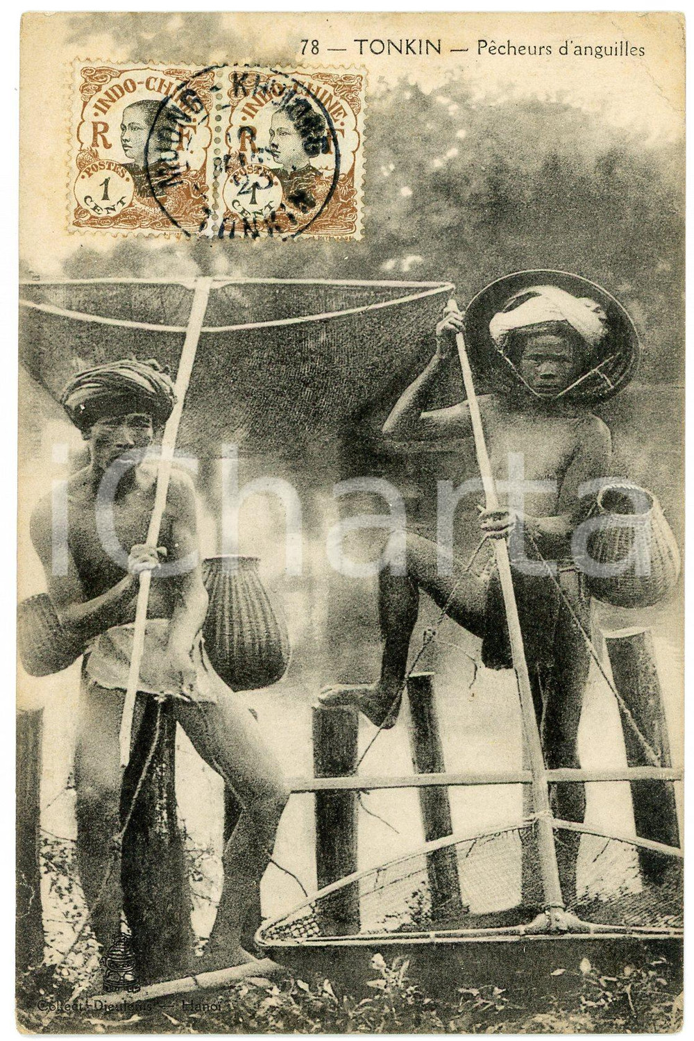 1923 TONKIN (VIETNAM) Pêcheurs d'anguilles - Postcard INDOCHINE FRANCAISE  Cartolina postale d'epoca, viaggiata.CONDIZIONI: FAIR (piccole piegature angolari)FORMATO: FPEDITORE: P. Dieulefils - Hanoi    originale e autentica 1
