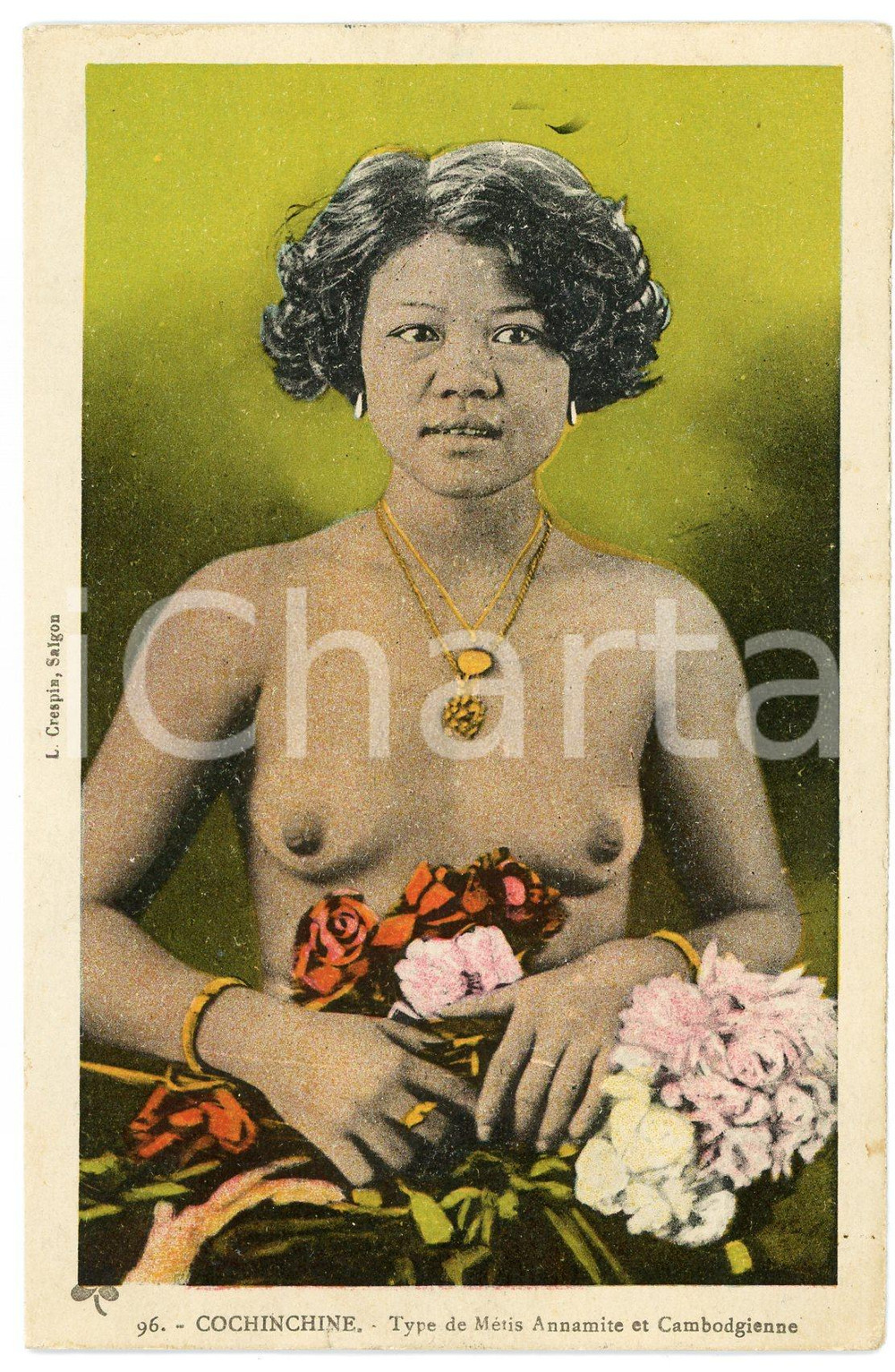 1926 COCHINCHINE / VIETNAM Type de métis annamite et cambodgienne *Carte postale  Cartolina postale d'epoca, viaggiata (ma francobollo asportato).CONDIZIONI: FAIR (lievi piegature e sbiaditure dell'inchiostro al retro)FORMATO: FPEDITORE: L. Crespin - Saigon    originale e autentica 1