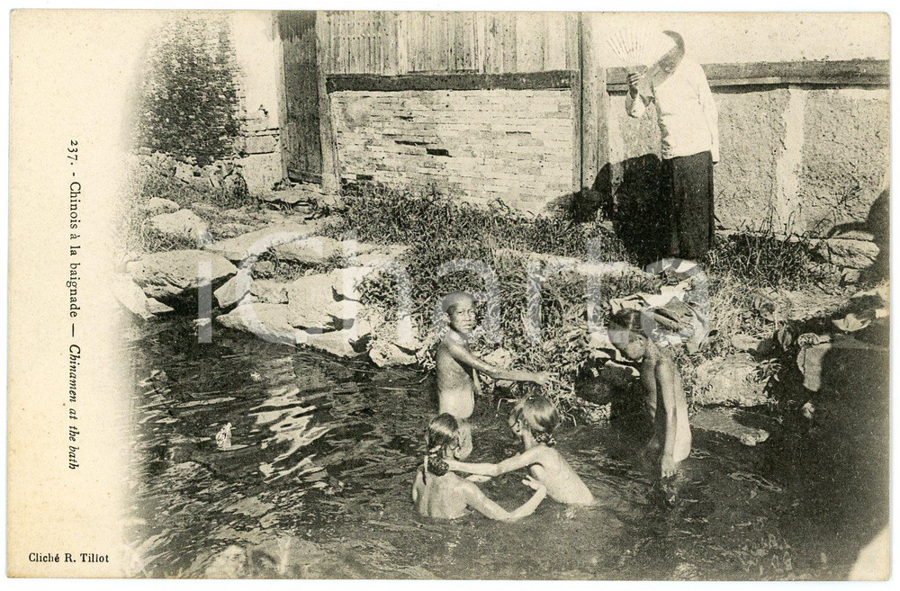1910 ca CHINA Chinamen at the bath - ANIMATED old postcard Cartolina postale d'epoca, non viaggiata.CONDIZIONI: GFORMATO: FP    originale e autentica 1