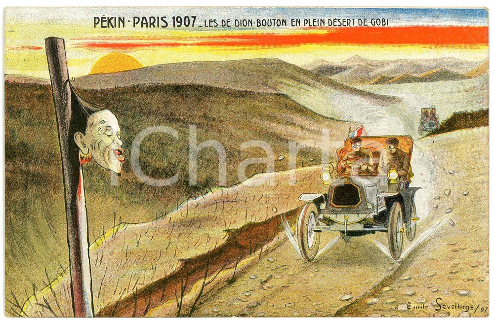 1907 Emile SEVELINGE - PEKIN-PARIS Les De Dion-Bouton en désert de Gobi POSTCARD  Cartolina postale d'epoca, non viaggiata.CONDIZIONI: GFORMATO: FP    originale e autentica 1