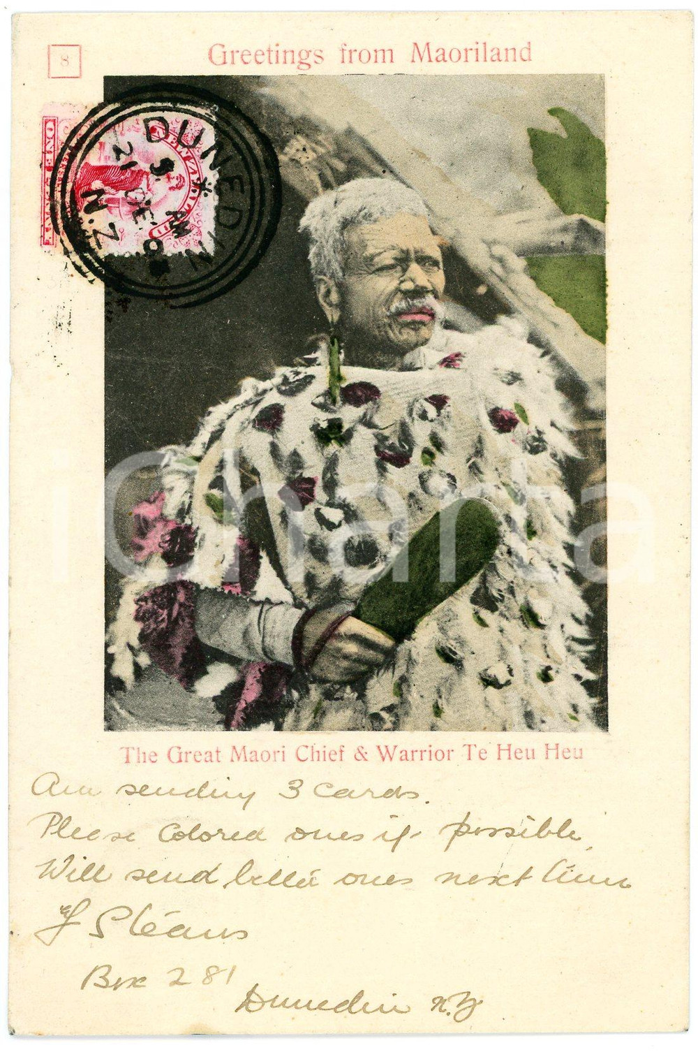 1904 DUNEDIN (NEW ZEALAND) Great Maori Chief & Warrior The Heu Heu - Postcard  Cartolina postale d'epoca, viaggiata.CONDIZIONI: GFORMATO: FP    originale e autentica 1