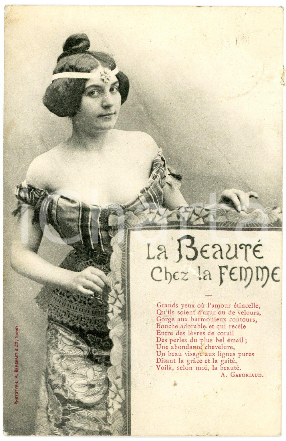 1902 La BeautÃ© chez la Femme (Gaboriaud)  - Woman - French vintage postcard  Cartolina postale d'epoca, viaggiata.CONDIZIONI: F (piccole smussature angolari; minima abrasione centrale)FORMATO: FP    originale e autentica 1