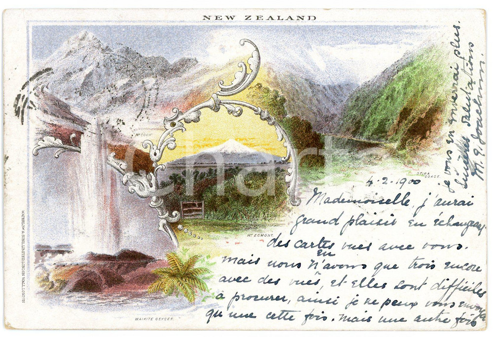 1900 NEW ZEALAND Views - Waikite Geyser - Mt. Egmont - ILLUSTRATED old postcard  Cartolina postale d'epoca, viaggiata.CONDIZIONI: G FORMATO: FP    originale e autentica 1