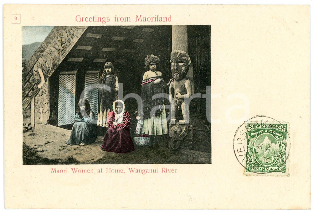 1903 NEW ZEALAND MAORI Women  at home - WANGANUI River  - Vintage postcard  Cartolina postale d'epoca, viaggiata.CONDIZIONI: G FORMATO: FP    originale e autentica 1