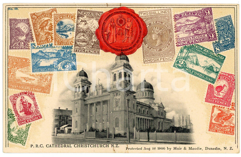 1906 CHRISTCHURCH (NEW ZEALAND) The Cathedral - Embossed postcard  Cartolina postale d'epoca, viaggiata.CONDIZIONI: G FORMATO: FP    originale e autentica 1