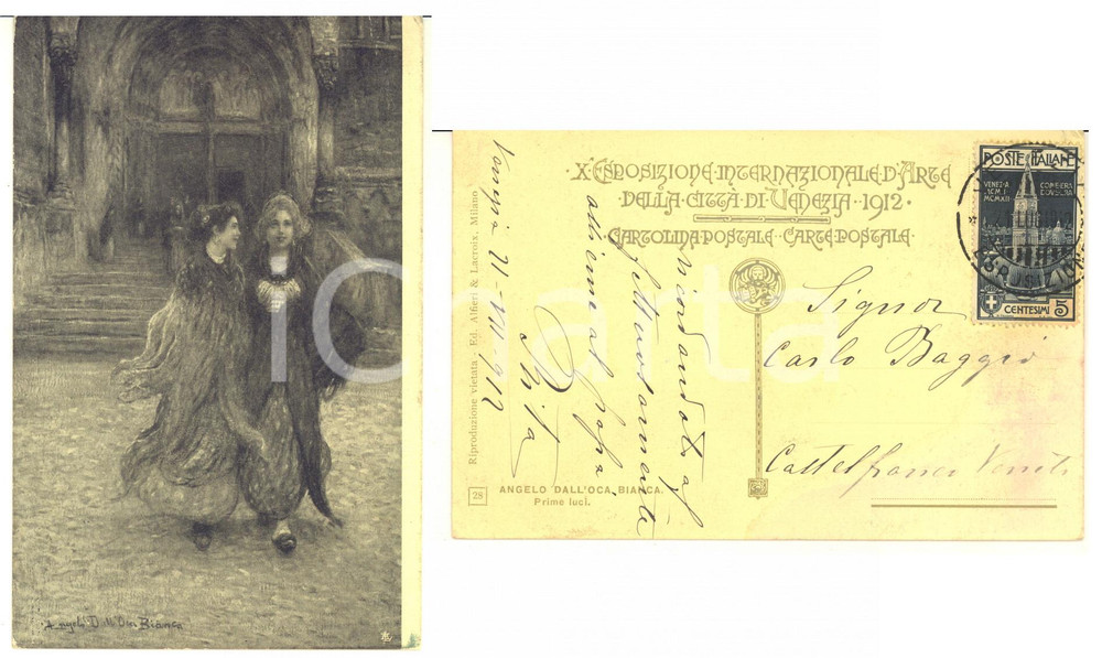 1912 VENEZIA Esposizione Internazionale d'Arte *Cartolina Angelo DALL'OCA BIANCA Cartolina postale d'epoca, illustrata, viaggiata.CONDIZIONI: GFORMATO: FP    originale e autentica 1