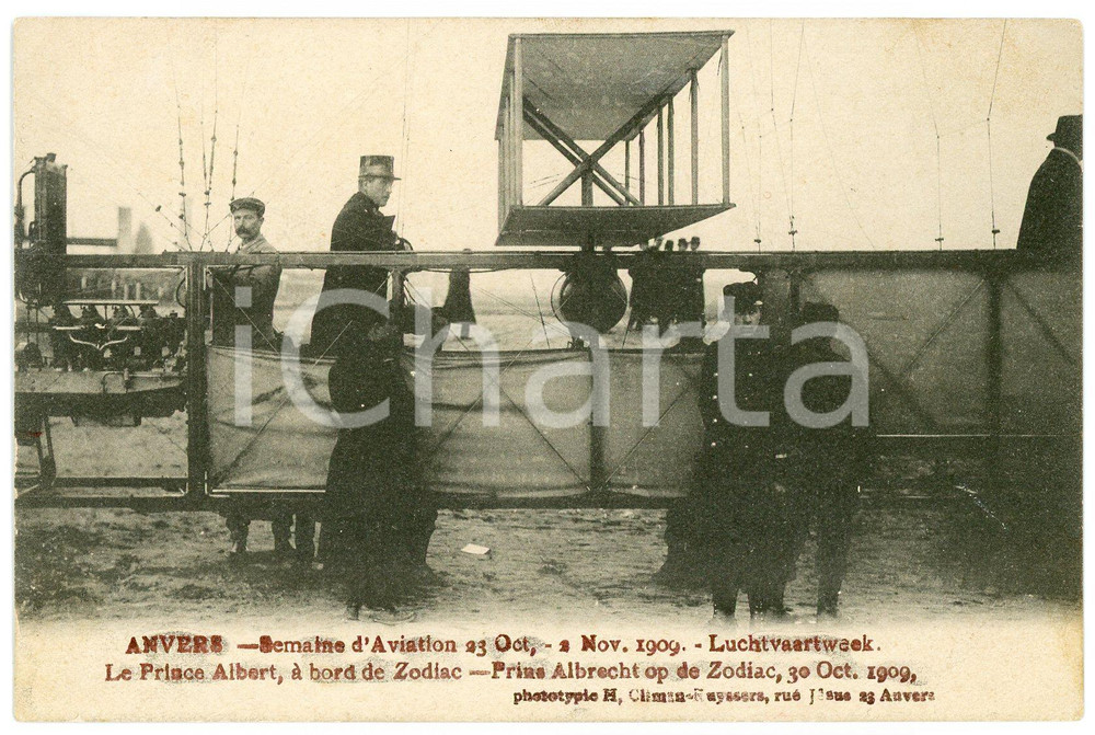 1909 ANVERS Semaine d'Aviation - Prince Albert à bord de Zodiac - Carte postale Cartolina postale d'epoca, non viaggiata.FORMATO: FPCONDIZIONI: G    originale e autentica 1