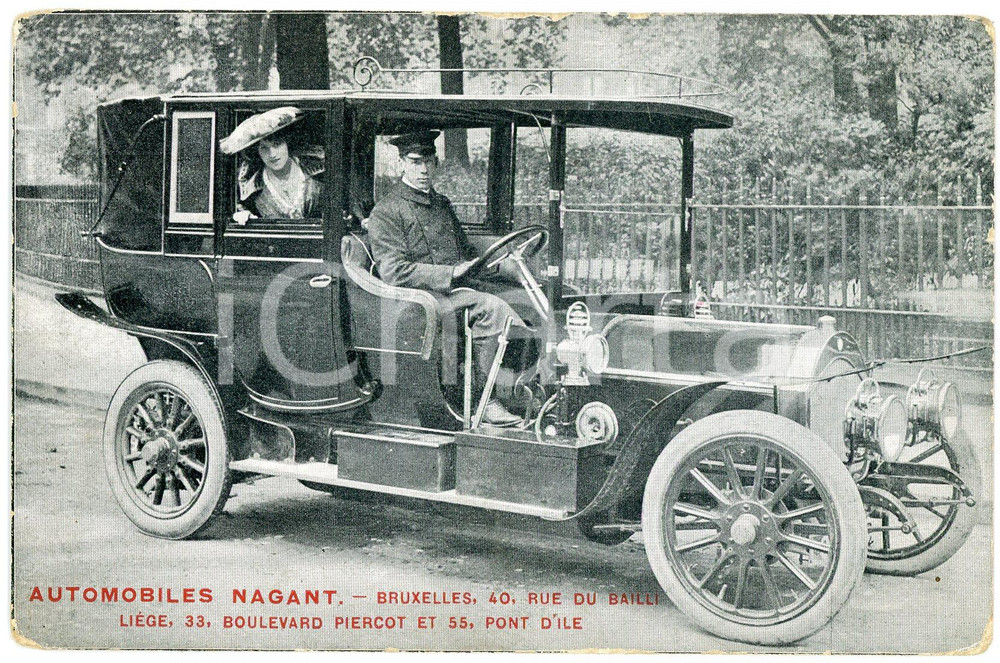 1910 BRUXELLES (BELGIQUE) AUTOMOBILES NAGANT - Carte postale ANIMEE Cartolina postale d'epoca, viaggiata.Timbro pubblicitario al verso "Bruxelles Exposition - 1910"FORMATO: FPCONDIZIONI: G (minime abrasioni marginali)    originale e autentica 1