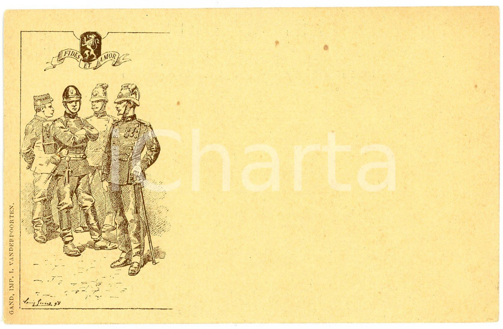 1900 ca GAND (BELGIQUE) Militaires - Devise "Fides et amor" - Carte postale Cartolina postale d'epoca, non viaggiata.FORMATO: FPCONDIZIONI: GEDITORE: Vanderpoorten - Gand    originale e autentica 1
