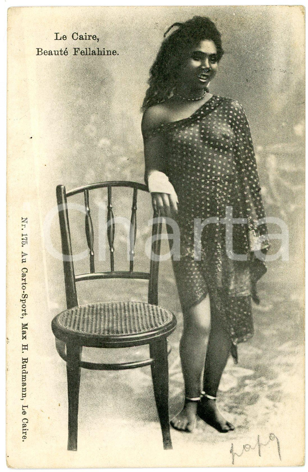 1908 LE CAIRE (EGYPTE)  Beauté Fellahine - Postcard topless risque  Cartolina postale d'epoca,  viaggiata.CONDIZIONI: G FORMATO: FP    originale e autentica 1
