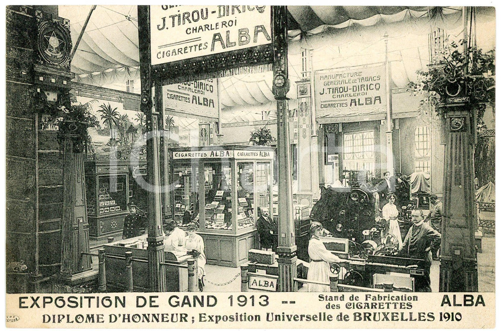 1913 EXPOSITION GAND Standfabrication cigarettes ALBA - Carte postale ANIMEE Cartolina postale d'epoca, non viaggiata. GOOD/buono  Formato: 14x9 cm originale e autentica 1