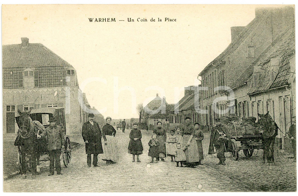 1910 ca WARHEM /HAUTS-DE-FRANCE Coin de la place *Carte postale ANIMEE carrosses Cartolina postale d'epoca, non viaggiata.FORMATO: FPCONDIZIONI: G    originale e autentica 1