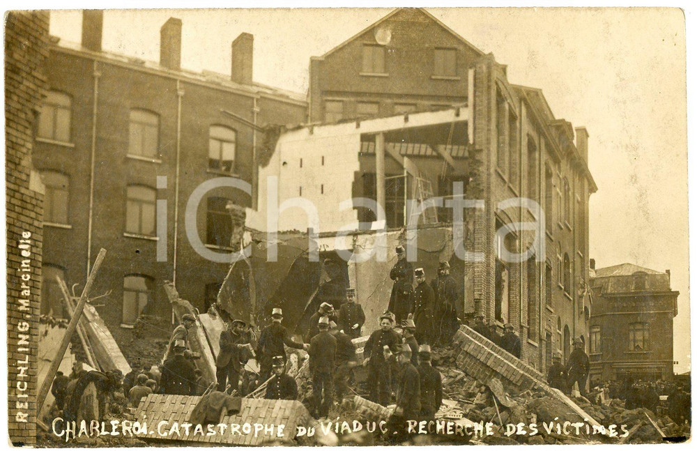1920 ca CHARLEROI BELGIQUE Catastrophe du Viaduc - Recherche victimes *Postcard Cartolina postale d'epoca, non viaggiata, realizzata da fotografia Reichling (Marcinelle)FORMATO: FPCONDIZIONI: G    originale e autentica 1