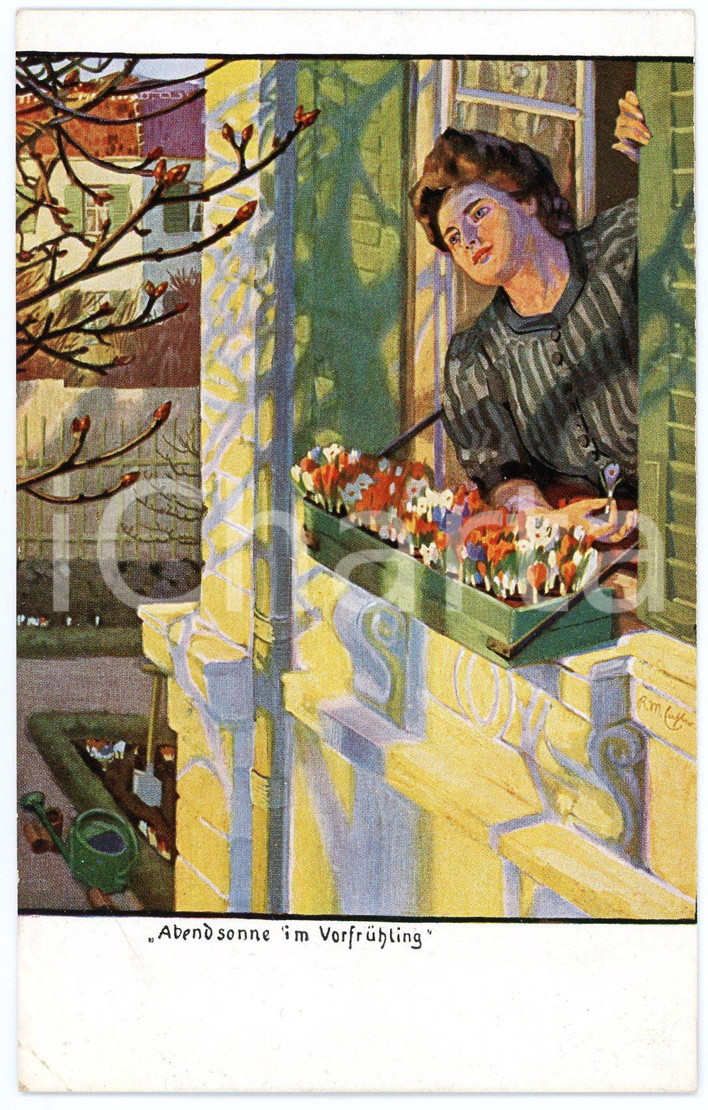 1920 ca Artist R. M. EICHLER Abendsonne im Vorfruhling - Postcard Serie XVI - 1  Cartolina postale d'epoca, non viaggiata.CONDIZIONI: FAIR (piegatura all'angolo inferiore sinistro)EDITORE: G. Hirt's Verlag, MunchenFORMATO: FP  originale e autentica 1