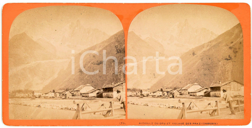1910 ca CHAMONIX-MONT-BLANC- Aiguille du Dru et Village des Praz *Stereoview Fotografia stereoscopica d'epoca, su cartoncino rigido.FORMATO: 18x9 cmCONDIZIONI: G     originale e autentica 1