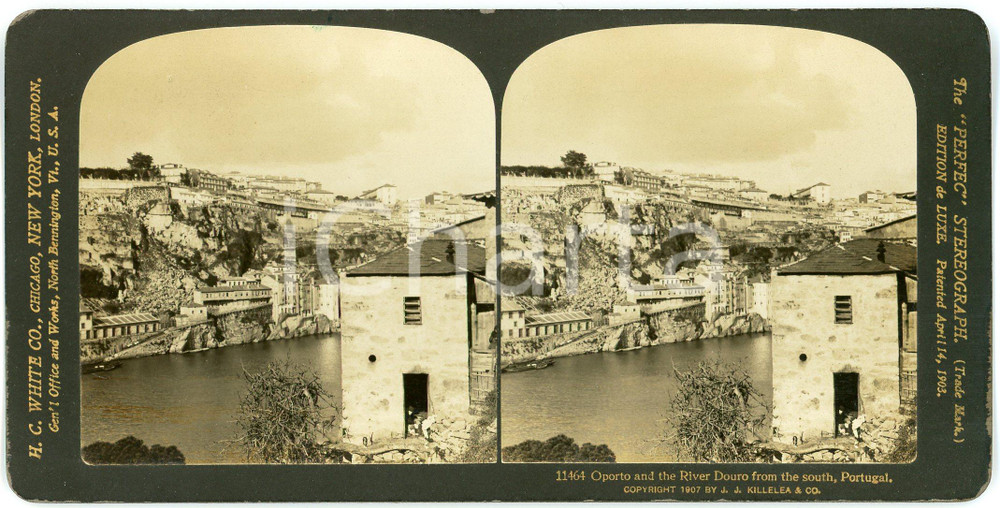 1907 PORTUGAL Oporto and the River Douro from the South - Stereoview WHITE 11464 Fotografia stereoscopica d'epoca, su cartoncino rigido.EDITORE: H. C. White, USA FORMATO: 18x9 cmCONDIZIONI: G     originale e autentica 1